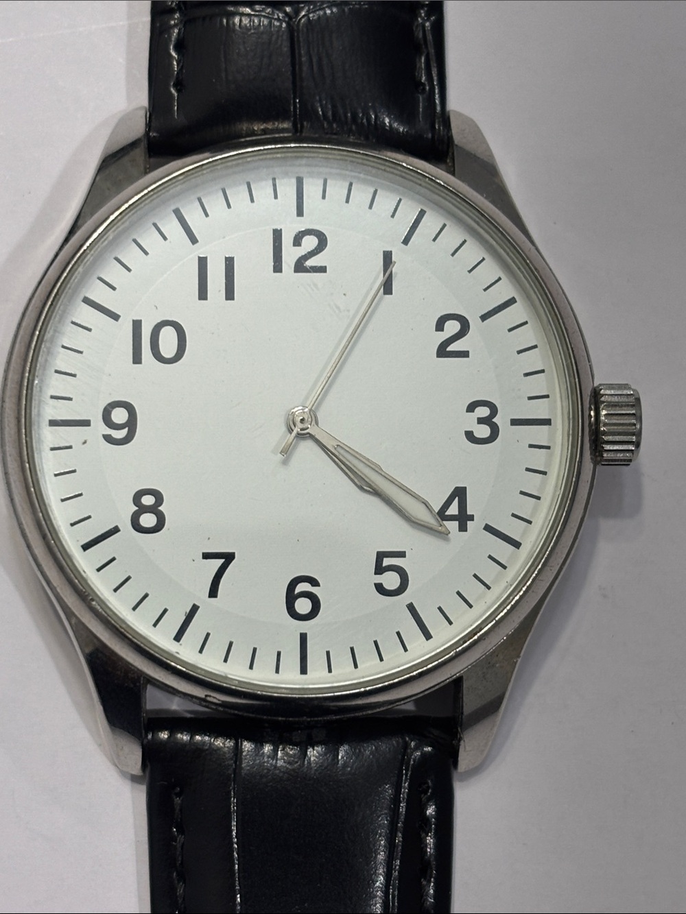 Men’s White Dial Watch with Black Leather Strap - Classic Stainless Case
